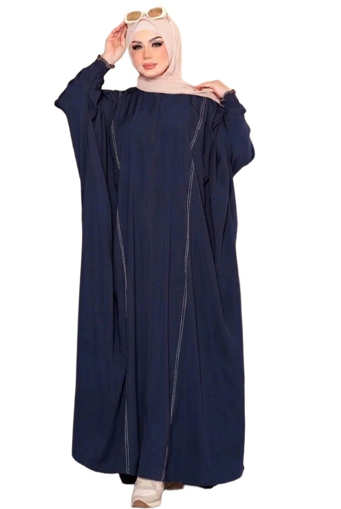 Elegant Women's Abaya with Wide Cut and Side Embellishments, NAVY BLUE Color, Suitable for Daily & Formal Occasions - Image 1