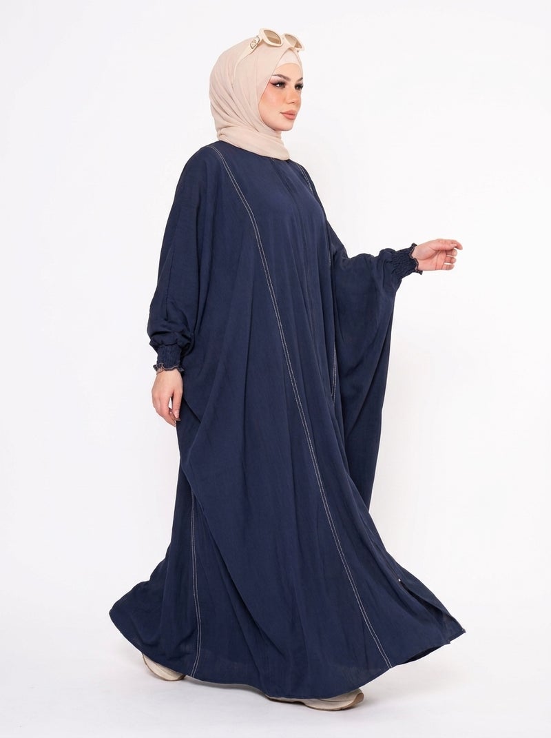 Elegant Women's Abaya with Wide Cut and Side Embellishments, NAVY BLUE Color, Suitable for Daily & Formal Occasions - Image 3