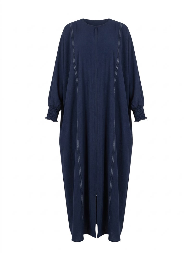 Elegant Women's Abaya with Wide Cut and Side Embellishments, NAVY BLUE Color, Suitable for Daily & Formal Occasions - Image 4