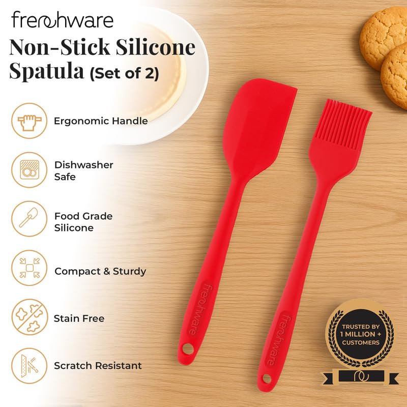 Frenchware (Set of 2, Red) Oil Brush for Cooking & Non-Stick Silicone Spatula Baking & Mixing - Seamless Design, Heat-Resistant -40°C to 230°C, Food-Grade & BPA-Free, Dishwasher Safe - Image 2