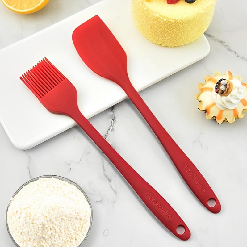Frenchware (Set of 2, Red) Oil Brush for Cooking & Non-Stick Silicone Spatula Baking & Mixing - Seamless Design, Heat-Resistant -40°C to 230°C, Food-Grade & BPA-Free, Dishwasher Safe - Image 1
