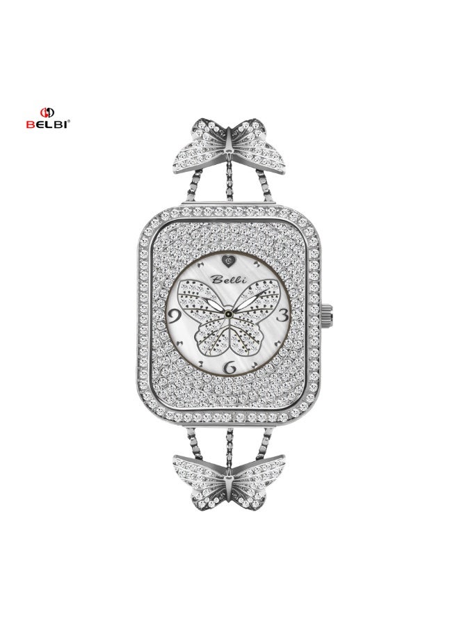 Silver Butterfly Diamond Watch - Sparkling Crystal-Encrusted Jewelry-Style Women's Wristwatch