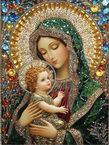 Acelii 5D Diamond Art Kits for Adults Beginners,Holy Mother and Son DIY Full Round Drill Diamond Painting Kits, Paint by Diamonds Dots Gem Art Easy,Home Wall Decor 12X16 Inch - Image 1