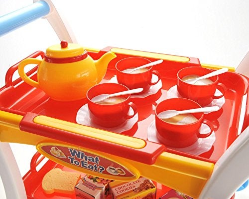 PowerTRC Tea Set Toy for Little Girls Tea Trolley Cart w Tea Pots Cups Accessories Tea Party Kitchen Pretend Play Set Gifts for Kids Toddlers Toys - Image 5
