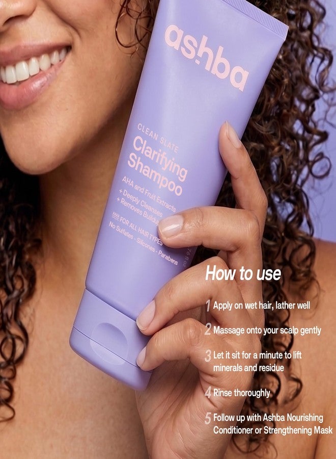 Ashba Botanics Clarifying Shampoo for Curly, Wavy, Frizzy & Dry Hair | Sulfate-Free Deep Cleansing Shampoo | Removes Product Buildup & Hard Water Minerals | With Vitamin C, AHA Fruit Acids & Trehalose | 200ml - Image 4