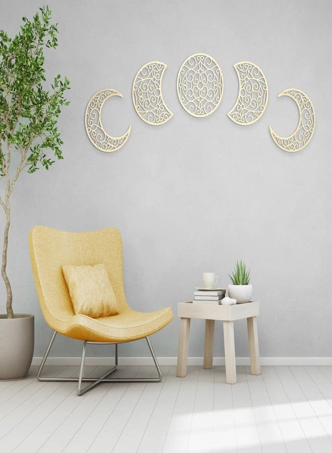 Bnesi 5Pcs Moon decoration wall decoration,12 Inch Moon Phase Spiritual Bedroom Wall Hanging Decor,boho bedroom decor home wall decoration (Wood color) - Image 3