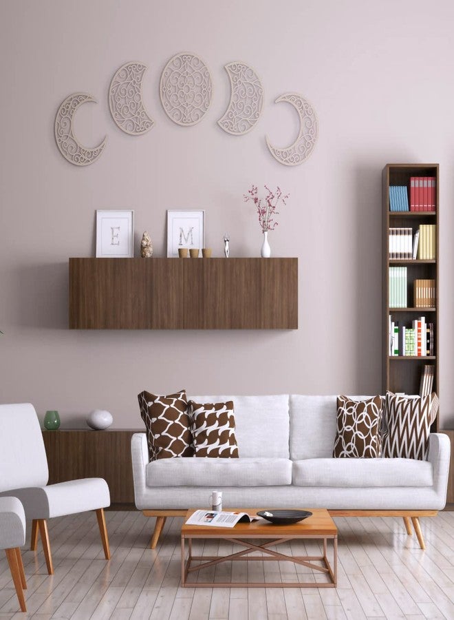 Bnesi 5Pcs Moon decoration wall decoration,12 Inch Moon Phase Spiritual Bedroom Wall Hanging Decor,boho bedroom decor home wall decoration (Wood color) - Image 5