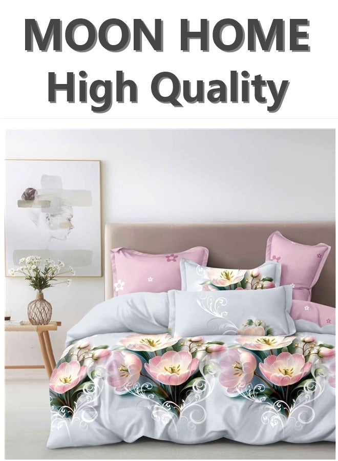 طقم أغطية لحاف فاخر مكون من 6 قطع - مقاسات كينغ / كوين / مفرد - يشمل غطاء لحاف، شريحة ملائمة و 4 أغطية وسائد - بياضات أنيقة ومريحة