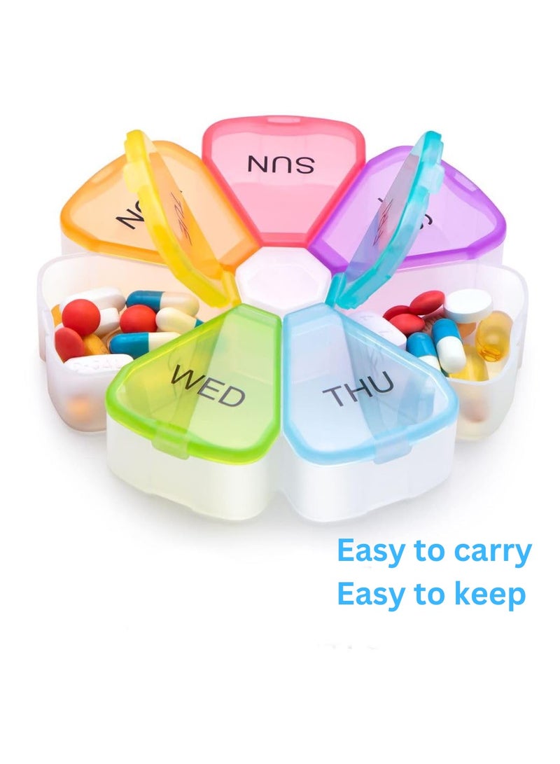 Portable Weekly Pill Box Organiser , Petal Shaped Travel Pill Case Easy to Open 7 Day Premium Quality Tablet Box for Vitamins Fish Oils Supplements and Medicine Travel | Easy To Carry | Daily Use  (Multicolor) - Image 5
