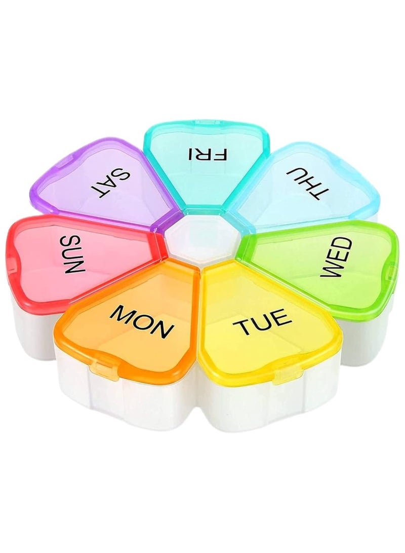 Portable Weekly Pill Box Organiser , Petal Shaped Travel Pill Case Easy to Open 7 Day Premium Quality Tablet Box for Vitamins Fish Oils Supplements and Medicine Travel | Easy To Carry | Daily Use  (Multicolor) - Image 1