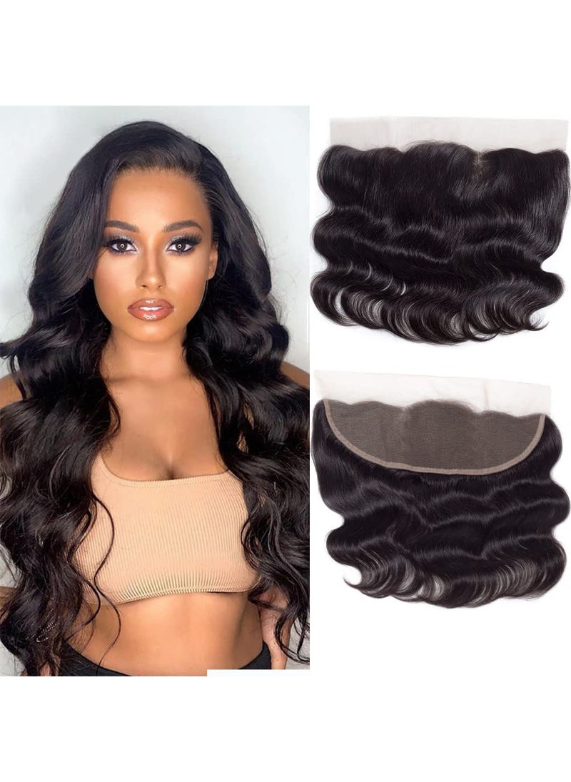 Amella Amella Hair 13x4 Lace Frontal Closure Brazilian Body Wave Remy Human Hair Transparent Lace Frontal 150% Density Ear To Ear Pre Plucked With Baby Hair Natural Black Color (16 inch) 