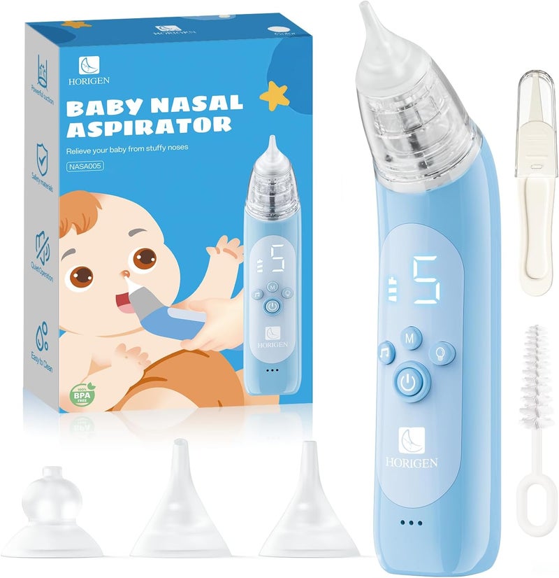 Horigen Nasal Aspirator for Baby Electric Baby Nose Suction with 5 Adjustable Levels Suction USBC Rechargeable Mucus Cleaner with Lights and Music Baby Nasal Aspirator for Toddler with 3 Silicone Tip - Image 1