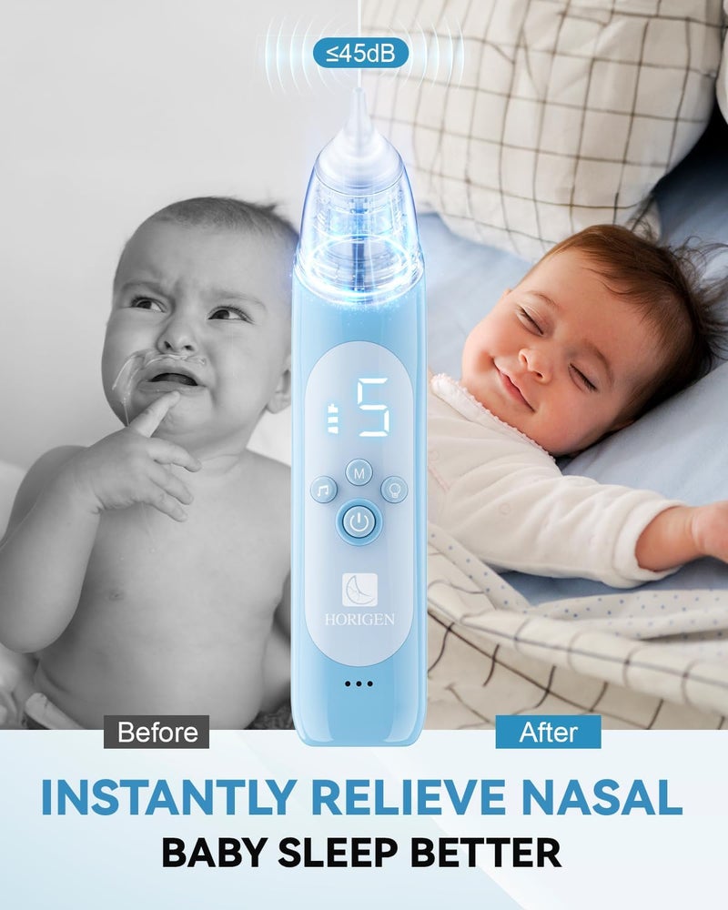 Horigen Nasal Aspirator for Baby Electric Baby Nose Suction with 5 Adjustable Levels Suction USBC Rechargeable Mucus Cleaner with Lights and Music Baby Nasal Aspirator for Toddler with 3 Silicone Tip - Image 2