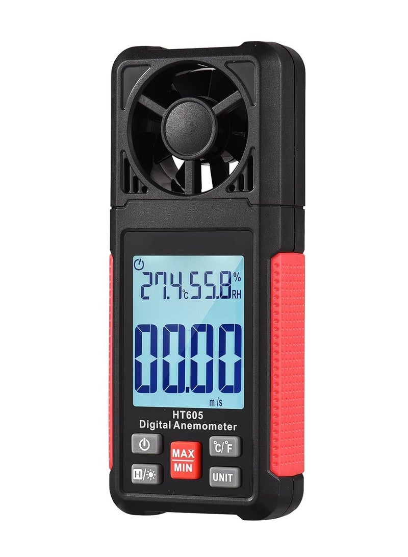 SYOSI Handheld Anemometer, Digital Wind Gauges Wind Speed Meter Measures Wind Speed, Temperature, Humidity with Large Backlit LCD Display, MAX/MIN, Data Hold for Shooting Windsurfing Fishing Hunting HT605 - Image 1