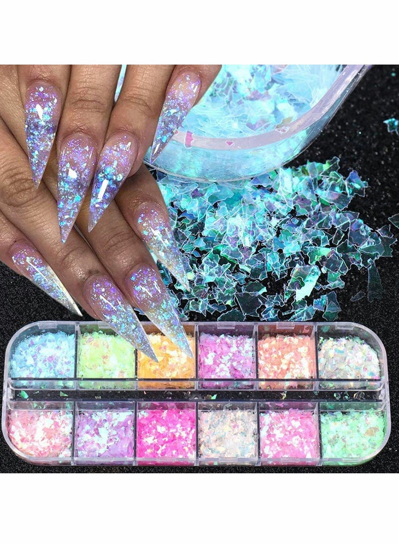 KASTWAVE Nail Art Foil Sequins, 12 Colors Nail Foil Sequins Glitters - Image 1