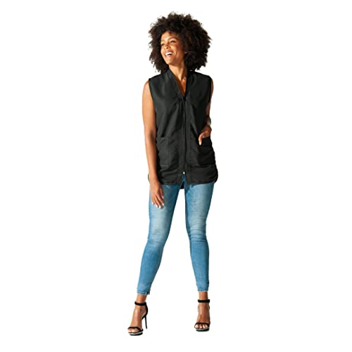 Betty Dain Professional Zip Front Salon Stylist Vest, V-Neck, Iridescent Fabric, Adjustable Belt, Two Lower Pockets with Zippered Bottoms, Lightweight, Machine Washable Nylon, Black, XL - Image 2