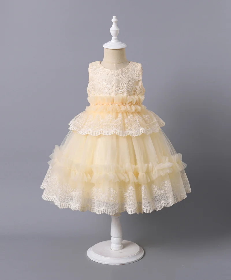 مارك وميا فستان حفلات مزين بالدانتيل والزهور بفيونكة - أصفر