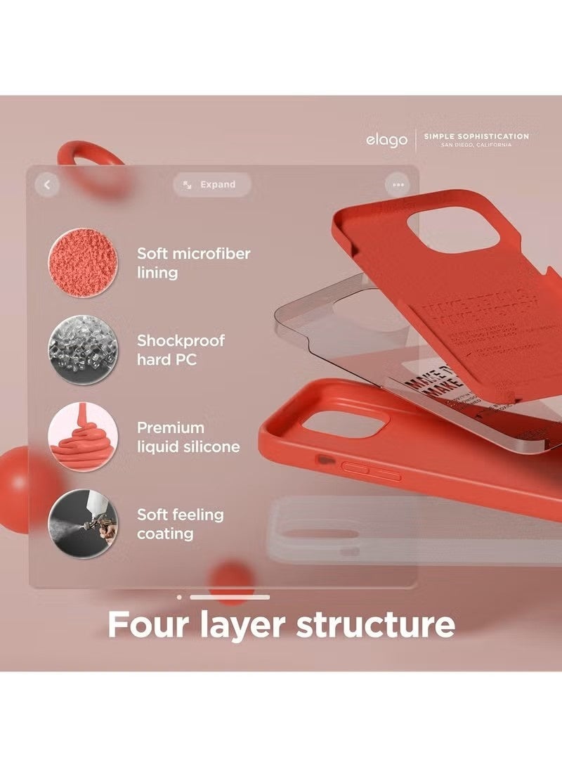 iPhone 15 Liquid Silicone Case - Slim Fit Soft Touch Protective Cover with Microfiber Lining & Camera Protection - Red - Image 4