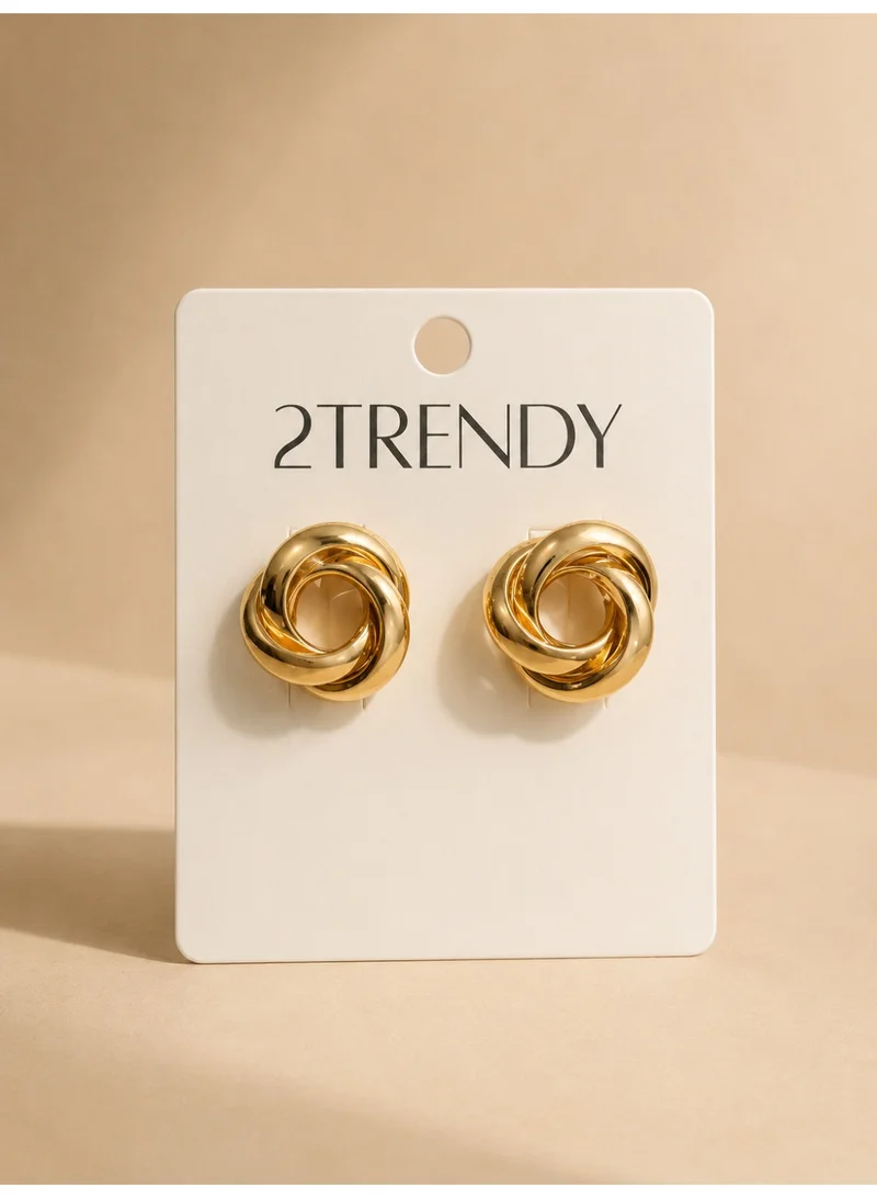 2Trendy Women's Gold-Tone Interlocking Knot Stud Earrings
