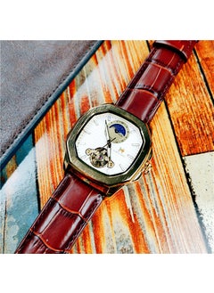 Generic AOKULASIC Automatic Mens Watch FlywheelBrown with gold shell white surface Brown with gold shell white surface 