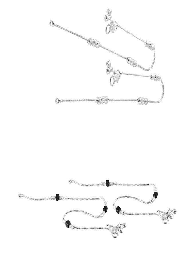 Lila Jewellery for All Occassions Traditional White Metal Anklets Payal (2 - Pair) for Women/Girls (Combo Payal - 102 & 113-1 Pair Each) - Image 2
