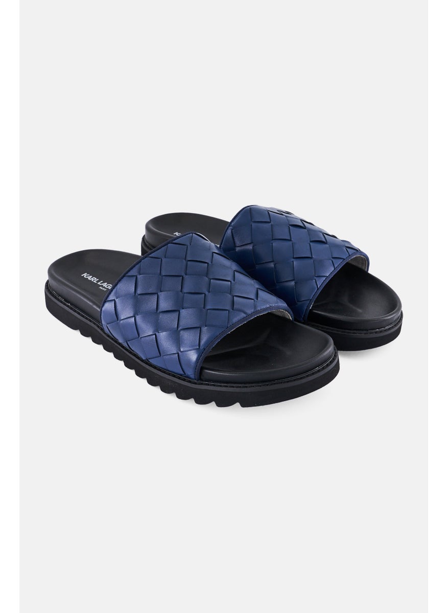 Karl Lagerfeld Men Slip On Leather Slides, Black  - Image 1
