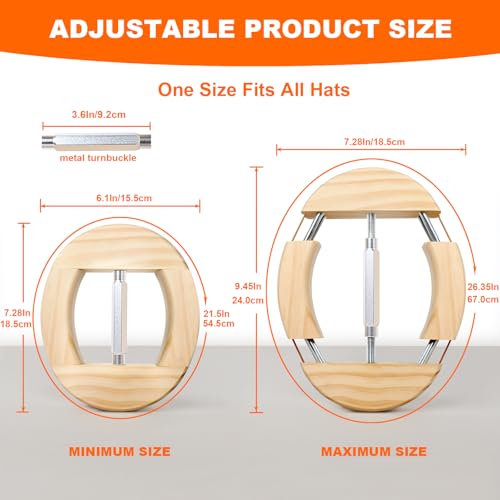 SPVIOQI Hat Stretcher 4 Way, Cowboy Hat Stretcher for Fitted Hats Size 6 7/8 to 8 1/2, Extender Widener Reshaper Fits All Caps - Solid Wood, Heavy Duty of Hats Jack Stretchers for Cowboy Baseball Caps - Image 4