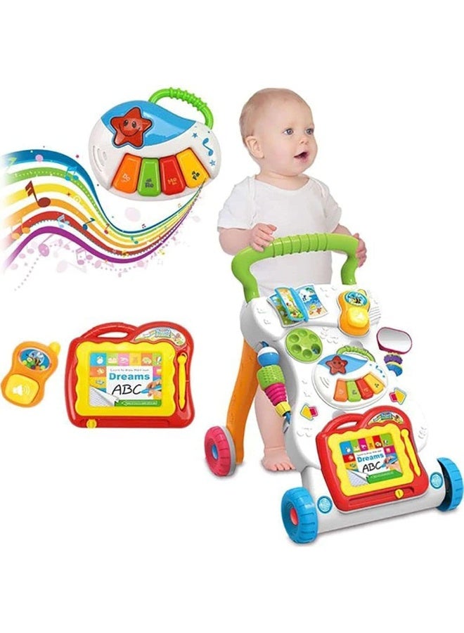SUPAAR Baby Sit-to-Stand Learning Music Walker Trolley Multifunctional Music Cartoon Musical Developmental Educational Toy Gifts for Baby Toddlers Boys Girls Kids for Age 6 Months + - Image 1