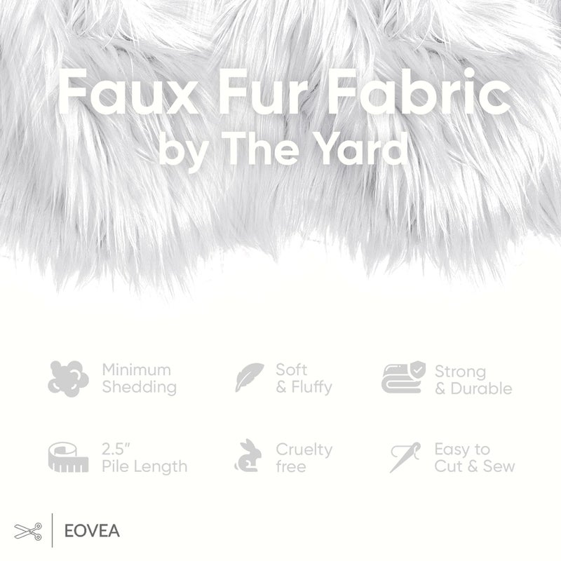 EOVEA Shaggy Faux Fur Fabric by The Yard â€“ 60â€ Wide | Fluffy, Soft Fake Fur Material for Sewing, Crafts, Costumes, Upholstery & Home Decor | Long Pile Plush Fabric(White,Half Yard) - Image 2