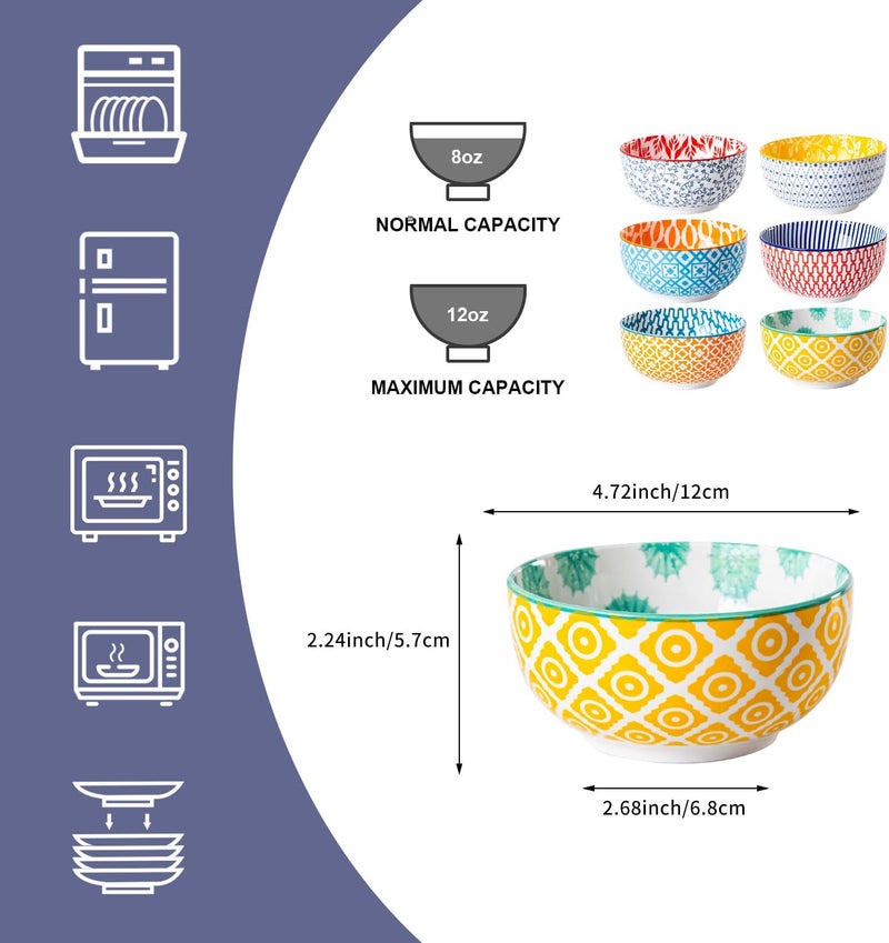 Cerkik Ceramic Dessert Bowls Set  11 Oz Porcelain Ice Cream Bowl for kitchen  47 Inch Small Cereal Bowl for Salad Fruits Ramen  Microwave Dishwasher Safe  Set of 6  Assorted Colors - Image 4