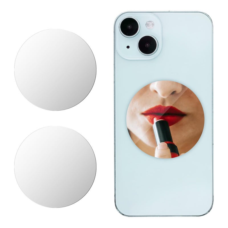 lasuroa 2pcs Mirror Decal for Phone Mirror for Back of Phone Makeup Mirror Phone Case Stick on Mirror Phone Charm Adhesive Acrylic Mirror Sticker for Mobile Phone Case Round