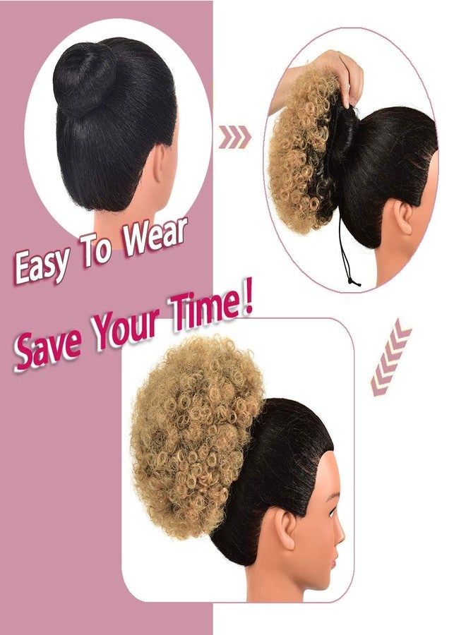 روزمايل وصلة شعر على شكل ذيل حصان أفرو بوف برباط من روزمايل للنساء ذوات البشرة السمراء، لون بني أومبري فاخر T1B/27#، 80 غرام، ذيل حصان صناعي قصير أفرو بوف للشعر الطبيعي، مشبك شعر على شكل كعكة شعر مجعدة برباط - Image 4