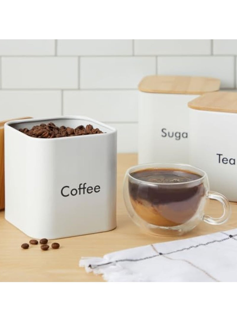 Arabest طقم حاويات القهوة والشاي والسكر - طقم حاويات مطبخ من الحديد الأبيض مع أغطية من الخيزران (3 قطع، 48 أونصة) - Image 2