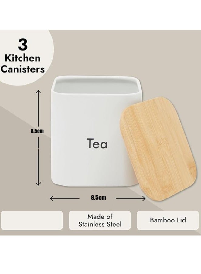 Arabest طقم حاويات القهوة والشاي والسكر - طقم حاويات مطبخ من الحديد الأبيض مع أغطية من الخيزران (3 قطع، 48 أونصة) - Image 3