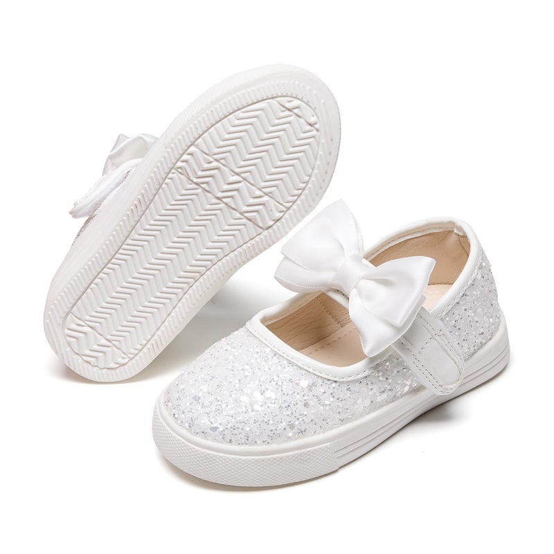 Felix & Flora Toddler/Little Kid Girls Running Shoes Glitter Sneakers Princess Fashion Casual Sports Shoes(White,5 Toddler) - Image 1