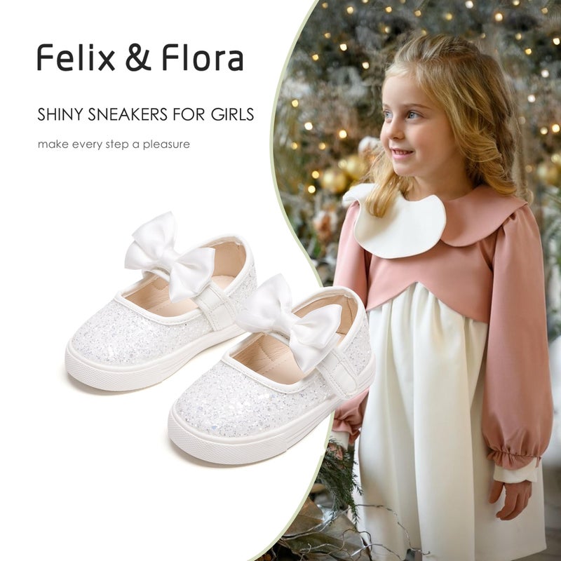 Felix & Flora Toddler/Little Kid Girls Running Shoes Glitter Sneakers Princess Fashion Casual Sports Shoes(White,5 Toddler) - Image 3