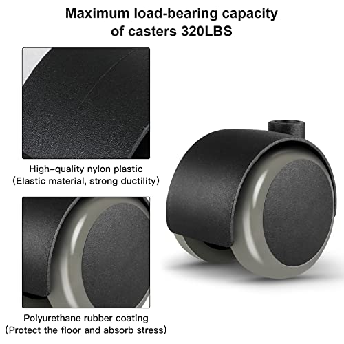 Apllamo 2 inch Caster Wheels (casters Set of 4) 5/16 inch Valve stem and Rotating top Plate Installation Options,heavy duty casters Total Load Capacity 1000LBS, Replaceable wheels for furniture (Grey) - Image 3