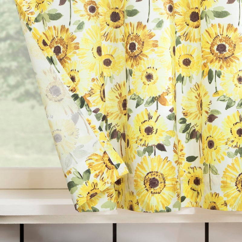 No. 918 Sunbeam Sunflower Print Semi-Sheer Rod Pocket Kitchen Curtain Valance and Tiers Set, 54" x 24", Yellow - Image 3