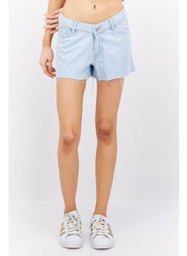 Women Washed Denim Short, Light Blue