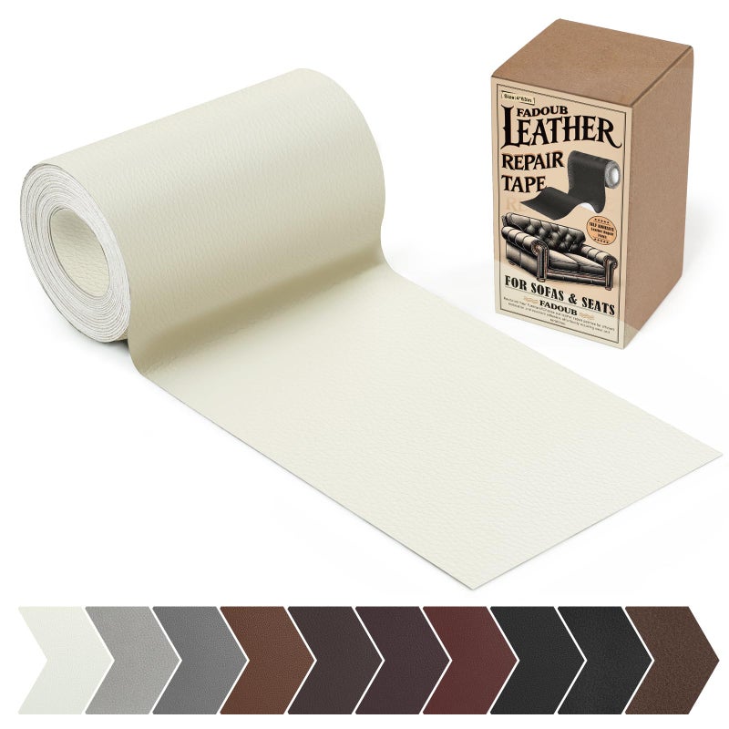 Fadoub Leather Repair Patch 4 x 63In Self Adhesive Leather Repair Tape for Furniture Vinyl Repair Tape for Repairing Vinyl Couch Sofa Car Seats Car Interior Beige WhiteCream - Image 3