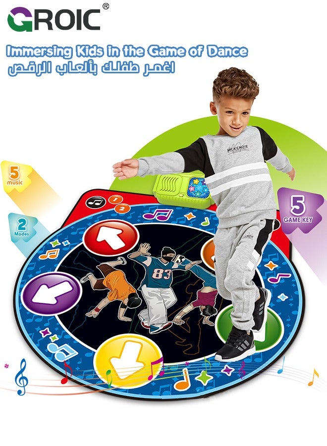 GROIC Dance Mat for Kids- Music Dance Pad-5 Music, 5 Keys and 2 Game Modes, Dancing Challenge Toys with Light Up, Adjustable Volume, Interactive Dancing Game Play Mat, Gift for Girls Boys Ages 3+ - Image 2