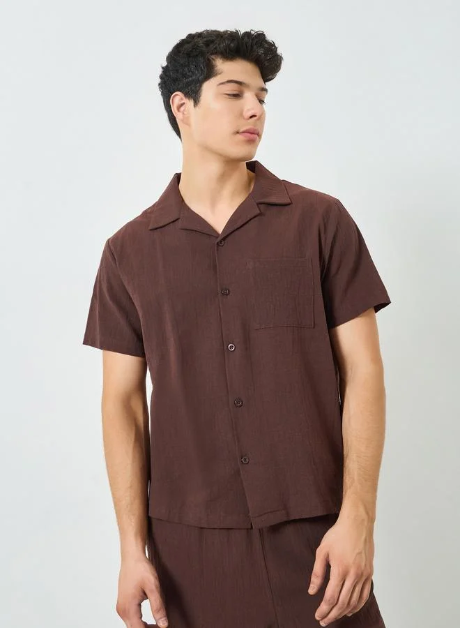 تايك تو Men Coffee Brown Textured Shirt and Pyjama Set