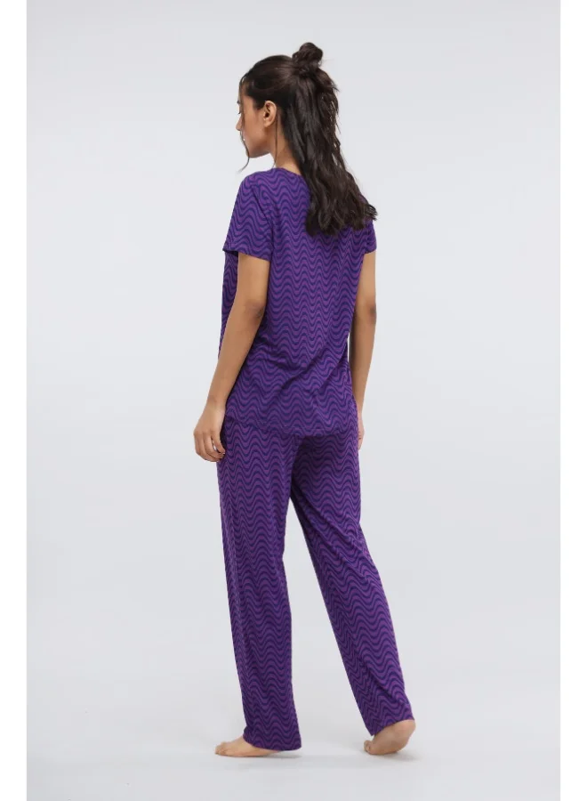 نسيسيرا Purple Wavy Modal Printed Pajama Set