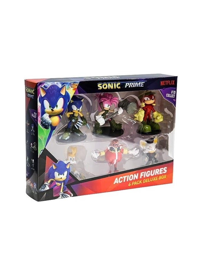 Sonic Prime: Action Figures V2-6 Pack - 3" Articulated Collectible Characters On Bases, Deluxe Window Box, Netflix Series, Licensed, Ages 3+