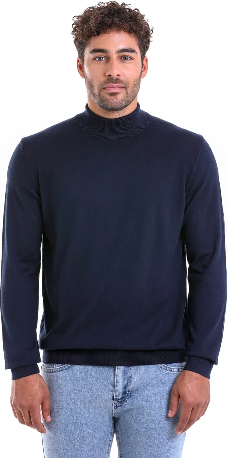 Hatemoğlu Men's Navy Blue Regular Fit 100% Cotton Half Turtleneck Knit Sweater