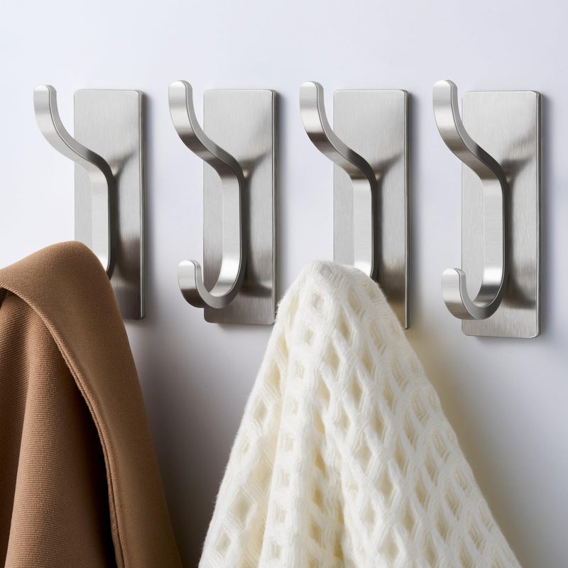 pickpiff Adhesive Wall Coat Hooks - Heavy Duty Stick-On Door Hanger, Metal Hook for Hanging Towel,Purse, Robe, Backpack, Jacket, Clothes - for Bathroom,Dorm, Closet, Kitchen - Brushed Silver, 10 Pack - Image 2