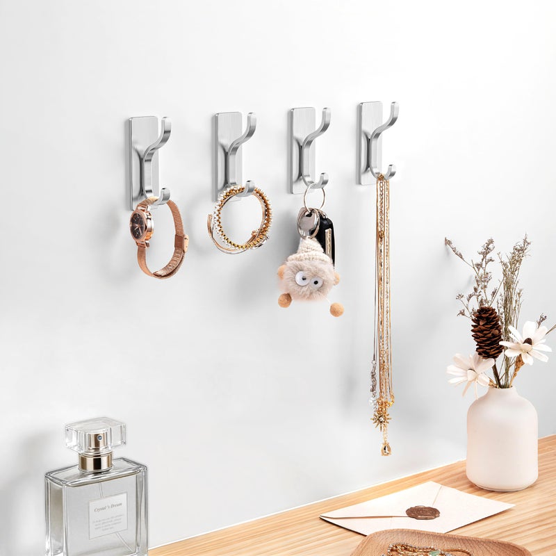 pickpiff Adhesive Wall Coat Hooks - Heavy Duty Stick-On Door Hanger, Metal Hook for Hanging Towel,Purse, Robe, Backpack, Jacket, Clothes - for Bathroom,Dorm, Closet, Kitchen - Brushed Silver, 10 Pack - Image 4