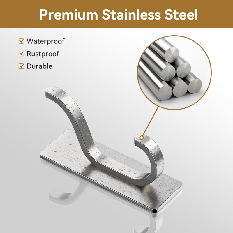 pickpiff Adhesive Wall Coat Hooks - Heavy Duty Stick-On Door Hanger, Metal Hook for Hanging Towel,Purse, Robe, Backpack, Jacket, Clothes - for Bathroom,Dorm, Closet, Kitchen - Brushed Silver, 10 Pack - Image 5