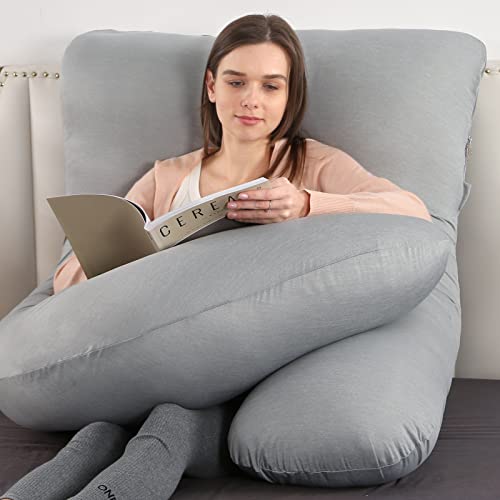 Elover Pregnancy Pillows,U-Shape Full Body Pillow Cooling Cover Dark Grey Pregnancy Pillows for Sleeping Body for Adults,Maternity Pillow (Cooling Material,Haze Grey) - Image 4