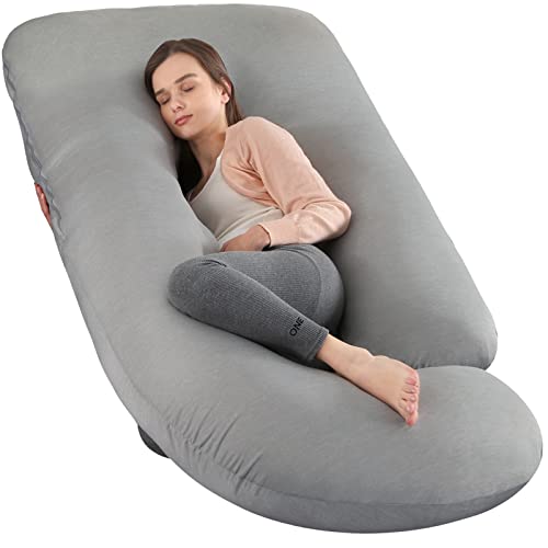 Elover Pregnancy Pillows,U-Shape Full Body Pillow Cooling Cover Dark Grey Pregnancy Pillows for Sleeping Body for Adults,Maternity Pillow (Cooling Material,Haze Grey) - Image 1